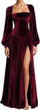 Kingbridal Gowns Long Sleeve Prom Dresses for Women 2027 Velvet Formal Dress with Slit Long A-line Evening Party Gowns
