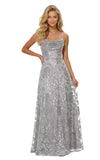 Lace Sequin Prom Dresses Spaghetti Straps A-Line Cowl Neck Pleated Sparkly Long Formal Evening Party Gowns