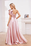 One Shoulder Bridesmaid Dresses for Women 2027 Long Satin A-line Formal Evening Party Dress with Slit