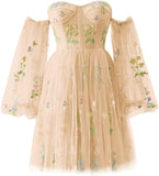 Vestidos de fiesta para mujer, cortos, con hombros descubiertos, bordados florales, de tul, formales, para fiesta de graduación 