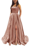 Kingbridal Gowns Spaghetti Straps Prom Dresses Long for Women 2026 A Line Sequin Satin Formal Evening Party Ball Gowns with Slit
