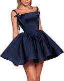 Satin Homecoming Dresses for Teens 2027 Spaghetti Straps Square Neck A-line Short Prom Dresses with Pockets