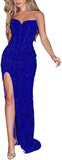 Sparkly Sequin Prom Dresses for Women 2025 Long Mermaid Strapless Glitter Formal Evening Prom Ball Gown with Slit
