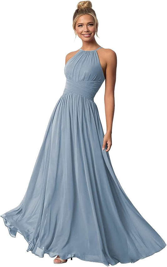 Women's Halter Bridesmaid Dresses Long Chiffon Formal Dresses Evening Party Dress 2026
