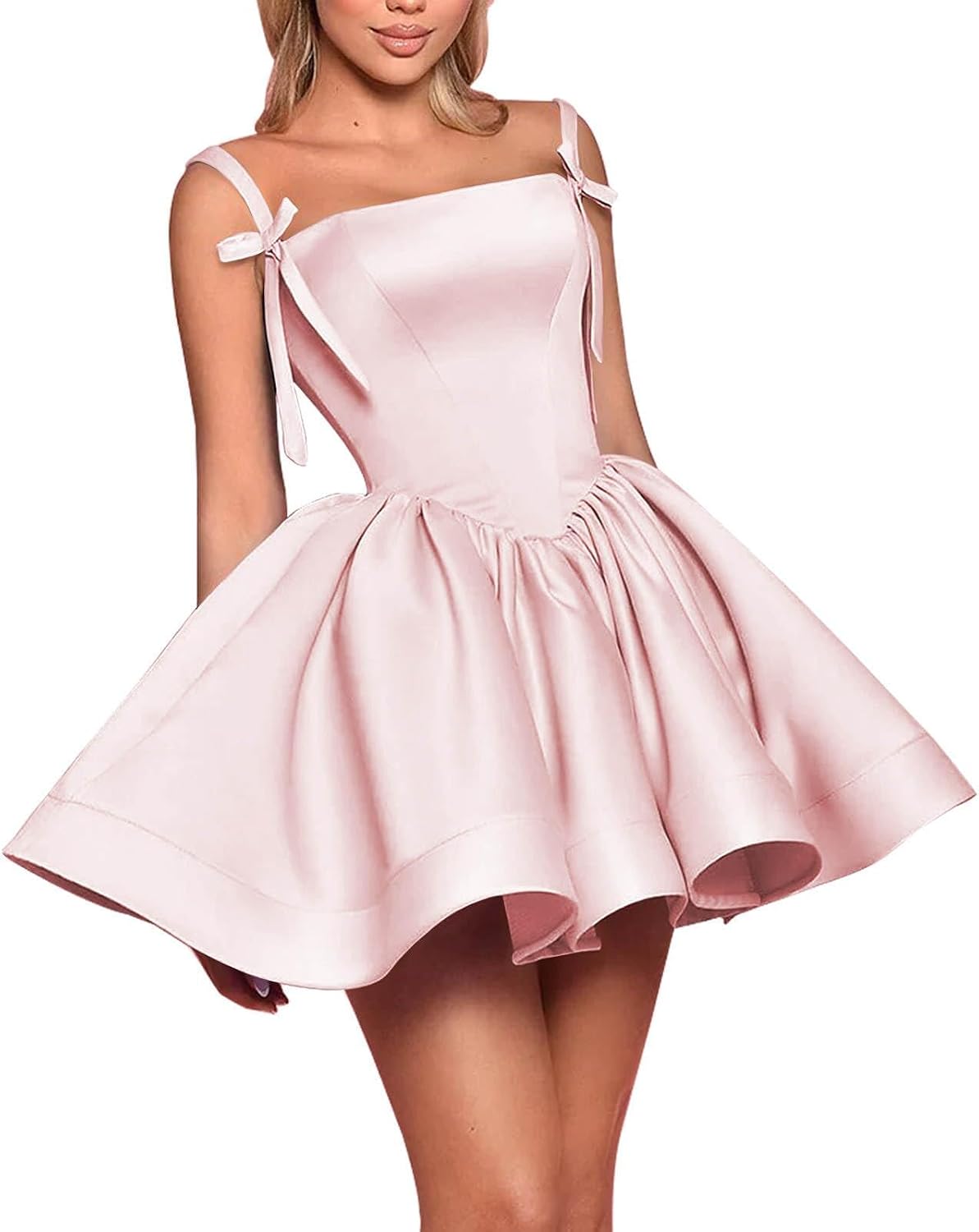 Satin Homecoming Dresses for Teens 2027 Spaghetti Straps Square Neck A-line Short Prom Dresses with Pockets