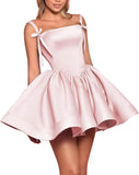 Satin Homecoming Dresses for Teens 2027 Spaghetti Straps Square Neck A-line Short Prom Dresses with Pockets