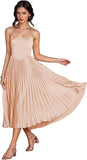 Women's Strapless Bridesmaid Dresses for Womens Tea Length Ruffle Satin Formal Prom Dress
