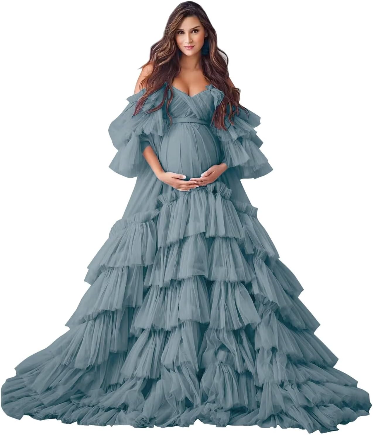 Puffy Tulle Robe Maternity Dress for Photoshoot Off Shoulder Bridal Lingerie Maternity Gowns for BabyShower