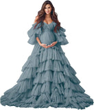 Puffy Tulle Robe Maternity Dress for Photoshoot Off Shoulder Bridal Lingerie Maternity Gowns for BabyShower