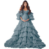 Puffy Tulle Robe Maternity Dress for Photoshoot Off Shoulder Bridal Lingerie Maternity Gowns for BabyShower