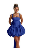 Puffy Satin Homecoming Dresses Mini A-line Short Prom Dress with Bow Cocktail Party Gown