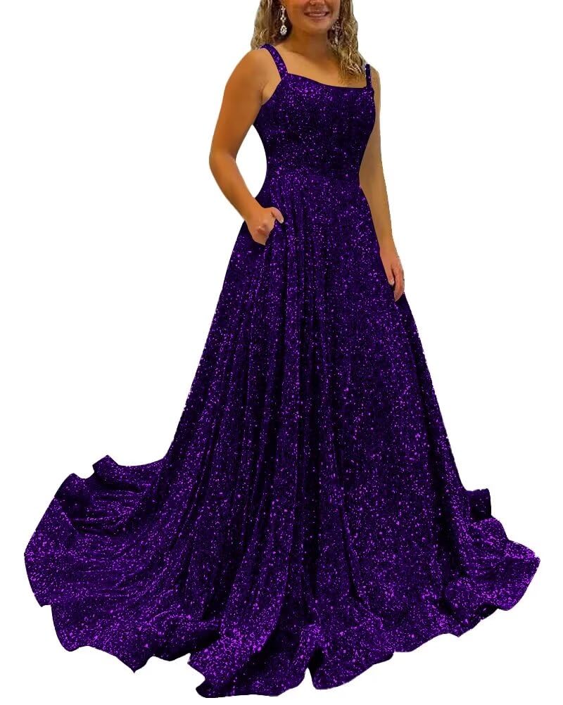 Kingbridal Gowns Spaghetti Straps Prom Dresses Long for Women 2026 A Line Sequin Satin Formal Evening Party Ball Gowns with Slit