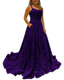 Kingbridal Gowns Spaghetti Straps Prom Dresses Long for Women 2026 A Line Sequin Satin Formal Evening Party Ball Gowns with Slit