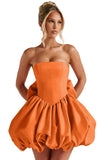 Satin Flower Bud Homecoming Dress Short Prom Dress with Bow Strapless A Line Mini Cocktail Party Gown