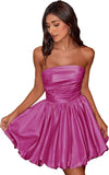Short Satin A-Line Ruched Homecoming Dresses for Teens Strapless Ruched Mini Formal Cocktail Party Dress
