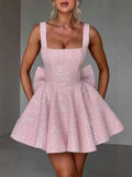Sparkly Sequin Homecoming Dresses for Teens Short Prom Dress Square Neck Bow Formal Cocktail Gowns with Pockets