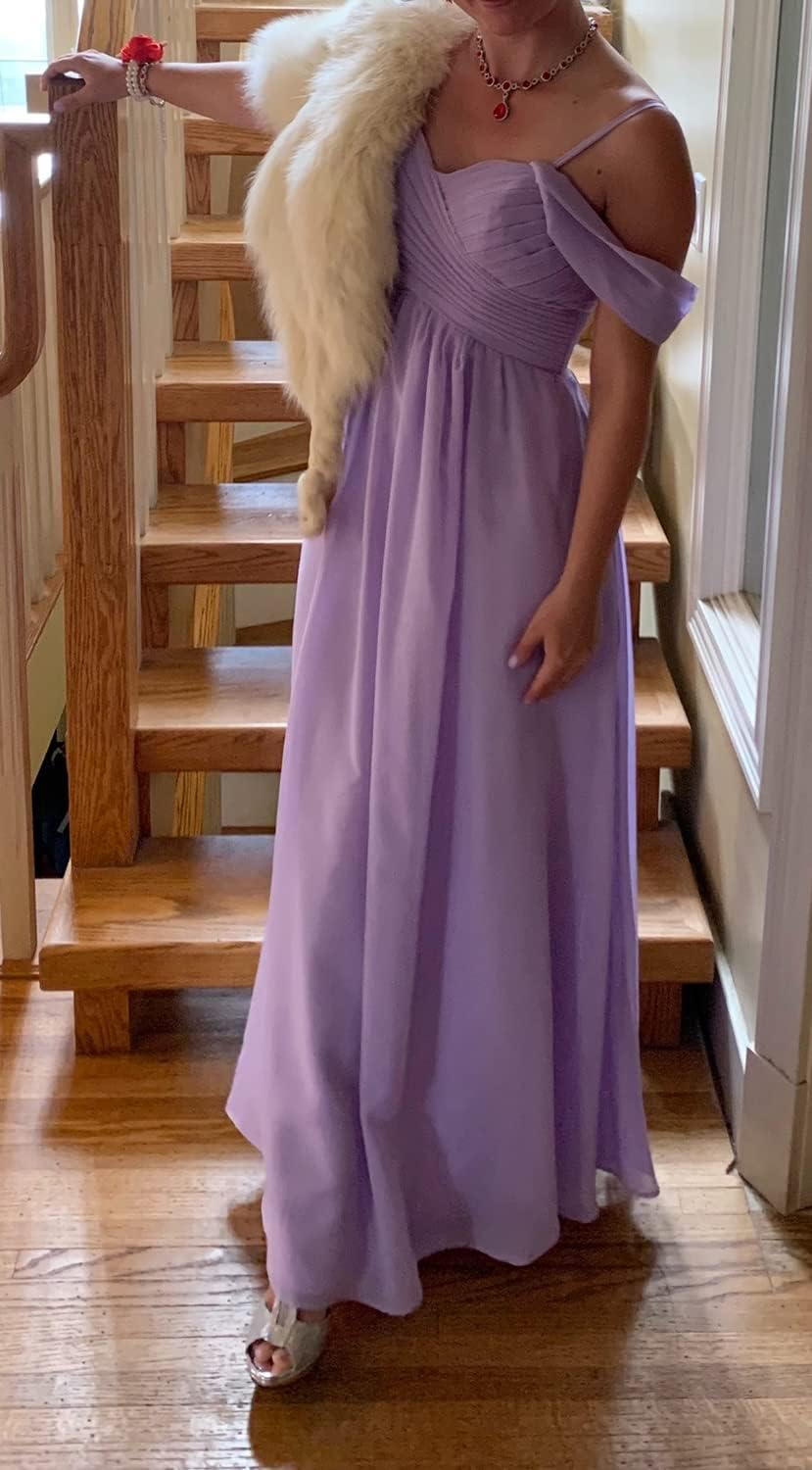 Schulterfreies Chiffon-Brautjungfernkleid mit Taschen für die Hochzeit 