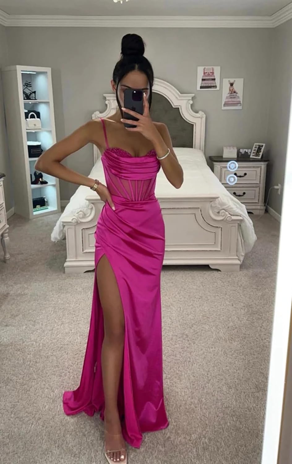 Women's Satin Prom Dresses 2025 Split Halter Mermaid Corset Beaded Formal Dresses Evening Gowns