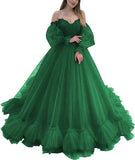 Off Shoulder Lace Appliques Ball Gown Quinceanera Dresses Long Sleeve Wedding Dress Bridal Gowns