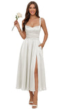 Jacquard Satin Bridesmaid Dresses for Women Spaghetti Straps A Line Tea Length Formal Dress