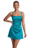 Satin Homecoming Dresses for Teens 2026 Spaghetti Straps Short Prom Dress A-line Pleated Cocktail Party Gowns