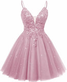 Spaghetti Straps Sequin Lace Appliques Short Homecoming Dresses for Teens Glitter Tulle Prom Party Dresses