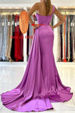 Women's One Shoulder Mermaid Bridesmaid Dresses Long Ruched Bodycon Satin Formal Prom Gowns