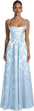 Floral Jacquard Prom Dresses for Women Spaghetti Straps A Line Satin Cowl Neck Formal Evening Party Dress