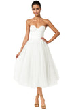 Strapless Prom Dresses Sweetheart Tulle Ball Gowns Corset Short Homecoming Dresses Pleated Lace-up Evening Dresses
