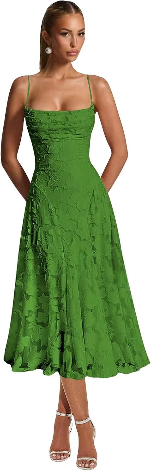 Lace Jacquard Bridesmaid Dresses for Women 2027 Spaghetti Straps Ruffle Formal Wedding Guest Dress Formal Evening Dress