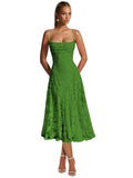 Lace Jacquard Bridesmaid Dresses for Women 2027 Spaghetti Straps Ruffle Formal Wedding Guest Dress