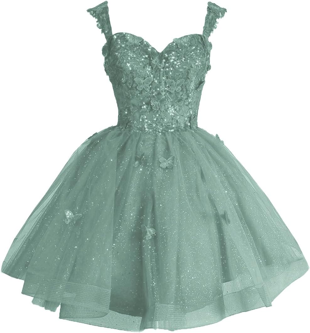Off Shoulder Glitter Tulle Homecoming Dresses for Teens 3D Butterfly Short Prom Dress Sequin Quinceanera Dresses