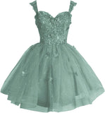 Off Shoulder Glitter Tulle Homecoming Dresses for Teens 3D Butterfly Short Prom Dress Sequin Quinceanera Dresses