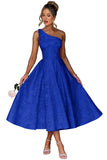 Jacquard Floral Satin Prom Dresses 2026 One Shoulder A-Line Midi Formal Evening Party Gown with Pockets for Women