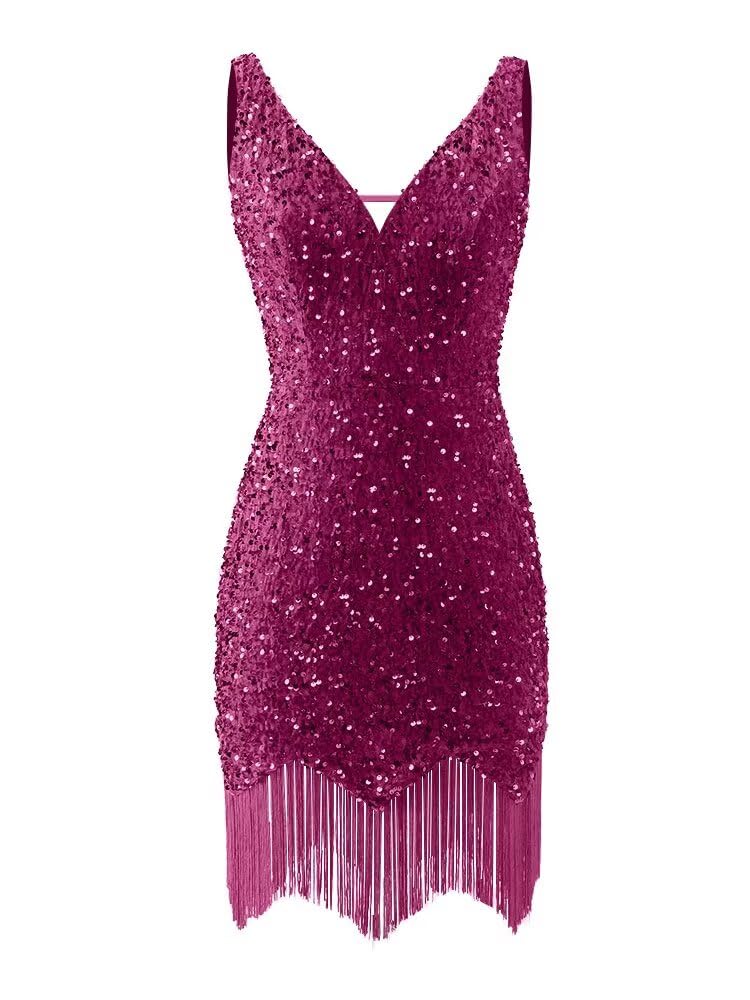 Kingbridal Gowns V Neck Sequin Homecoming Dresses for Teens 2027 Sparkly Tight Short Prom Cocktail Party Gowns with Tassels
