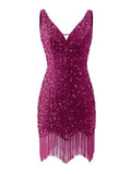 Kingbridal Gowns V Neck Sequin Homecoming Dresses for Teens 2027 Sparkly Tight Short Prom Cocktail Party Gowns with Tassels