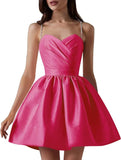 Satin Homecoming Dresses for Teens Spaghetti Straps Short Prom Dress A-Line Cocktail Wedding Guest Dress