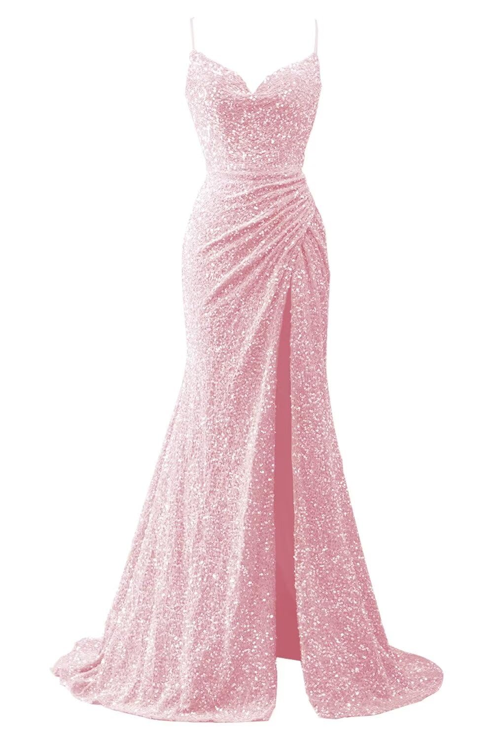 Spaghetti Straps Sequin Prom Dresses for Women 2027 Mermaid Ruched Formal Dress with Slit Sparkly Evening Party Gown