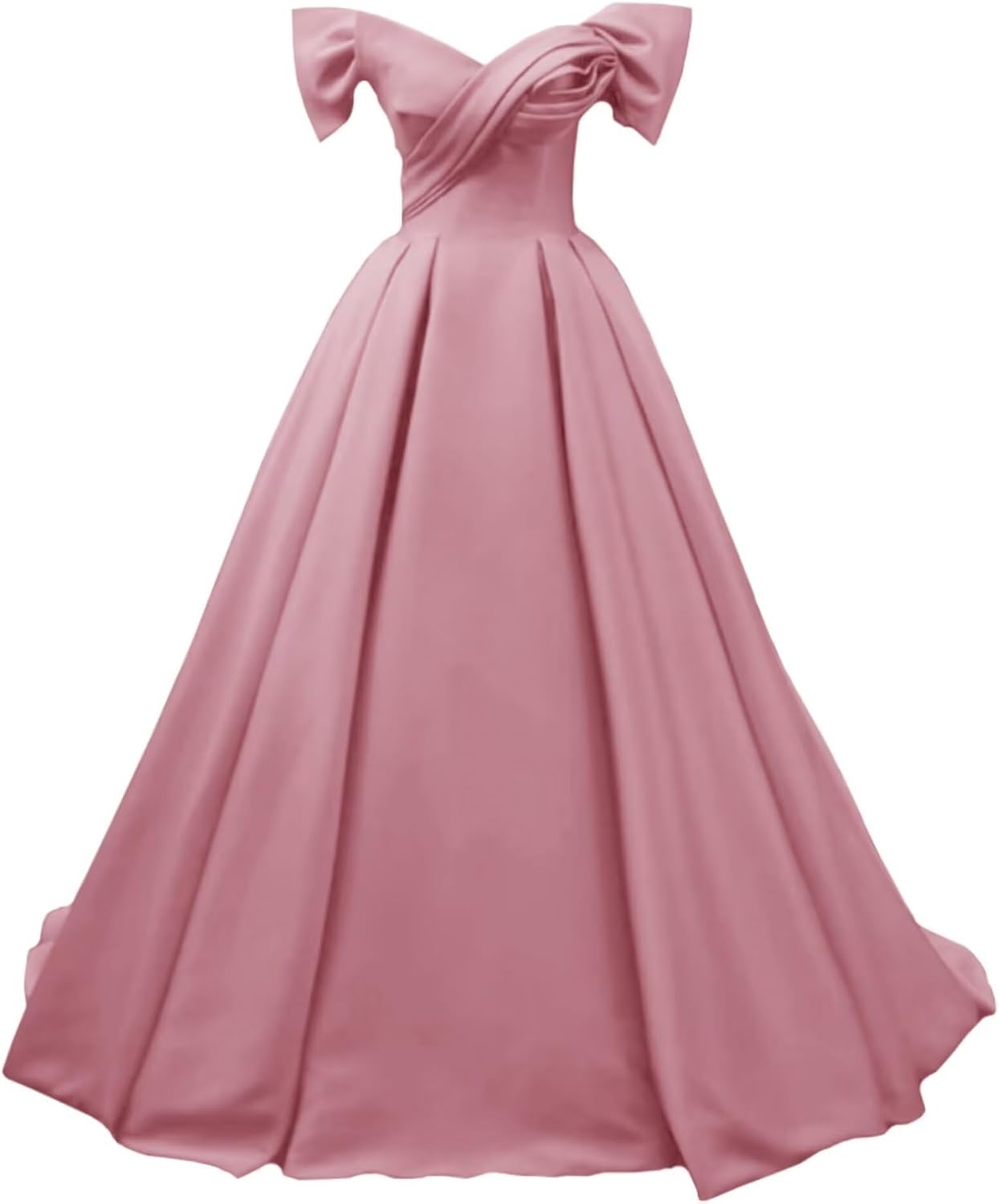 Off Shoulder Satin Prom Dresses for Women V-Neck Elegant A-Line Long Pleated Formal Evening Gown