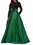 Kingbridal Gowns Long Sleeve Sequin Prom Dresses for Women Satin A-line Formal Dress 2026 Sparkly Evening Party Gowns with Pockets