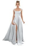 Spaghetti Straps Satin Bridesmaid Dresses for Women Long A-Line Square Neck Formal Evening Party Gown with Slit