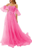 Vestidos de fiesta de tul con hombros descubiertos para adolescentes, vestidos formales con apliques de encaje, vestido de fiesta de noche formal de línea A