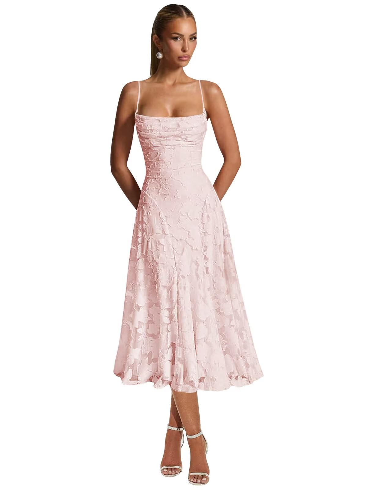 Lace Jacquard Bridesmaid Dresses for Women 2027 Spaghetti Straps Ruffle Formal Wedding Guest Dress