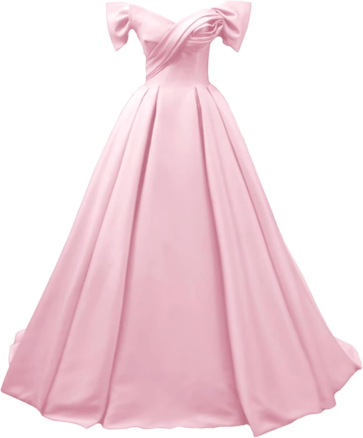 Off Shoulder Satin Prom Dresses for Women V-Neck Elegant A-Line Long Pleated Formal Evening Gown