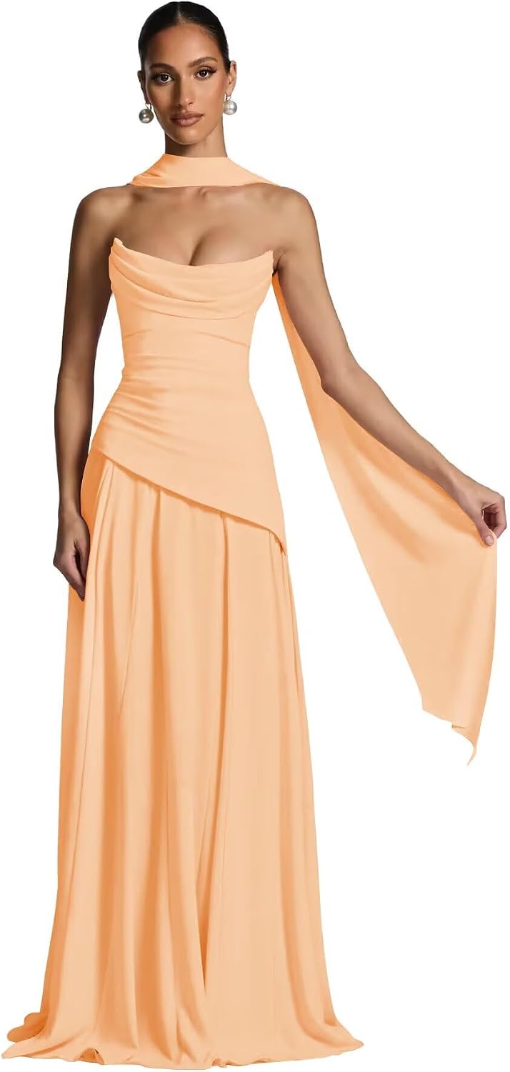 Kingbridal Strapless Bridesmaid Dresses with Scarf 2026 Long A-line Prom Formal Dress