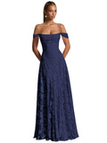 Off The Shoulder Floral Bridesmaid Dresses Long Lace Appliques Formal Gown A Line Wedding Guest Dress