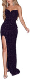 Sparkly Sequin Prom Dresses for Women 2025 Long Mermaid Strapless Glitter Formal Evening Prom Ball Gown with Slit