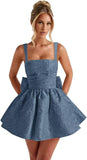Satin Jacquard Homecoming Dress with Bow Short A-Line Mini Prom Cocktail Party Gown