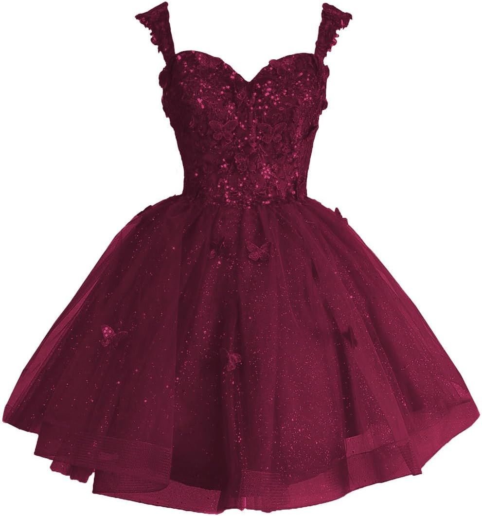 Off Shoulder Glitter Tulle Homecoming Dresses for Teens 3D Butterfly Short Prom Dress Sequin Quinceanera Dresses