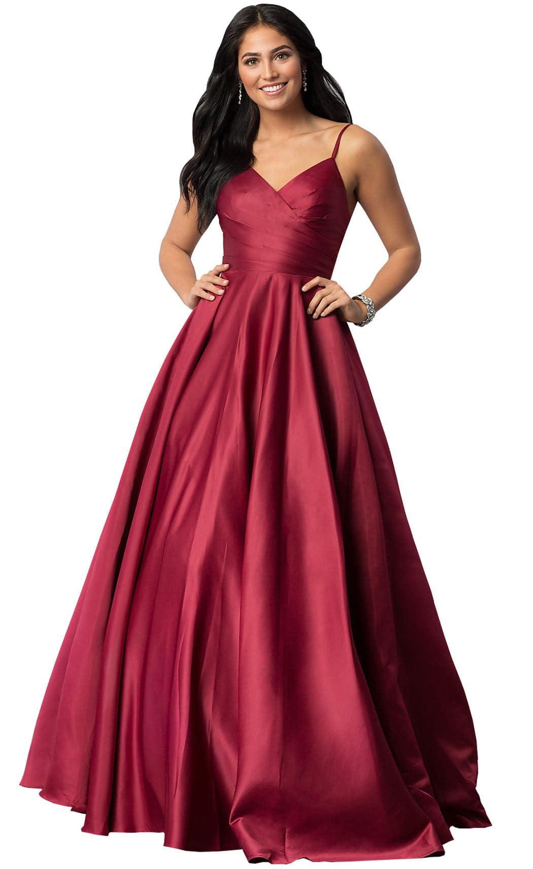 Spaghetti Straps Satin Prom Dresses for Women Long with Pockets Pleated Formal Evening Gowns